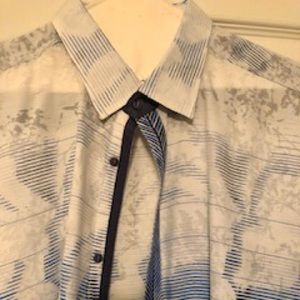 Like new Handsome ANG MAN blue & white men’s shirt 100% Cotton dry cleaned Sz XL